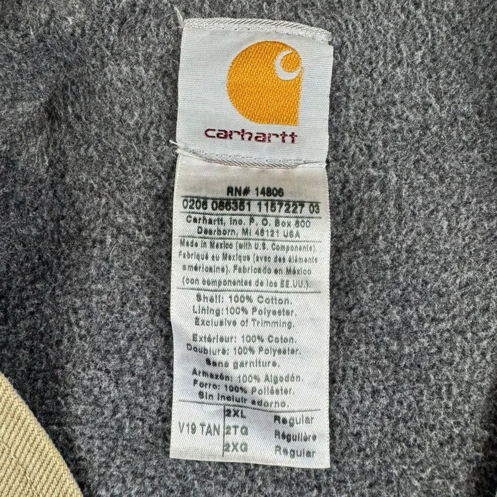 Vtg Carhartt V19 Tan Vest Canvas Sherpa‎ Fleece Lined Workwear Distressed Sz 2XL